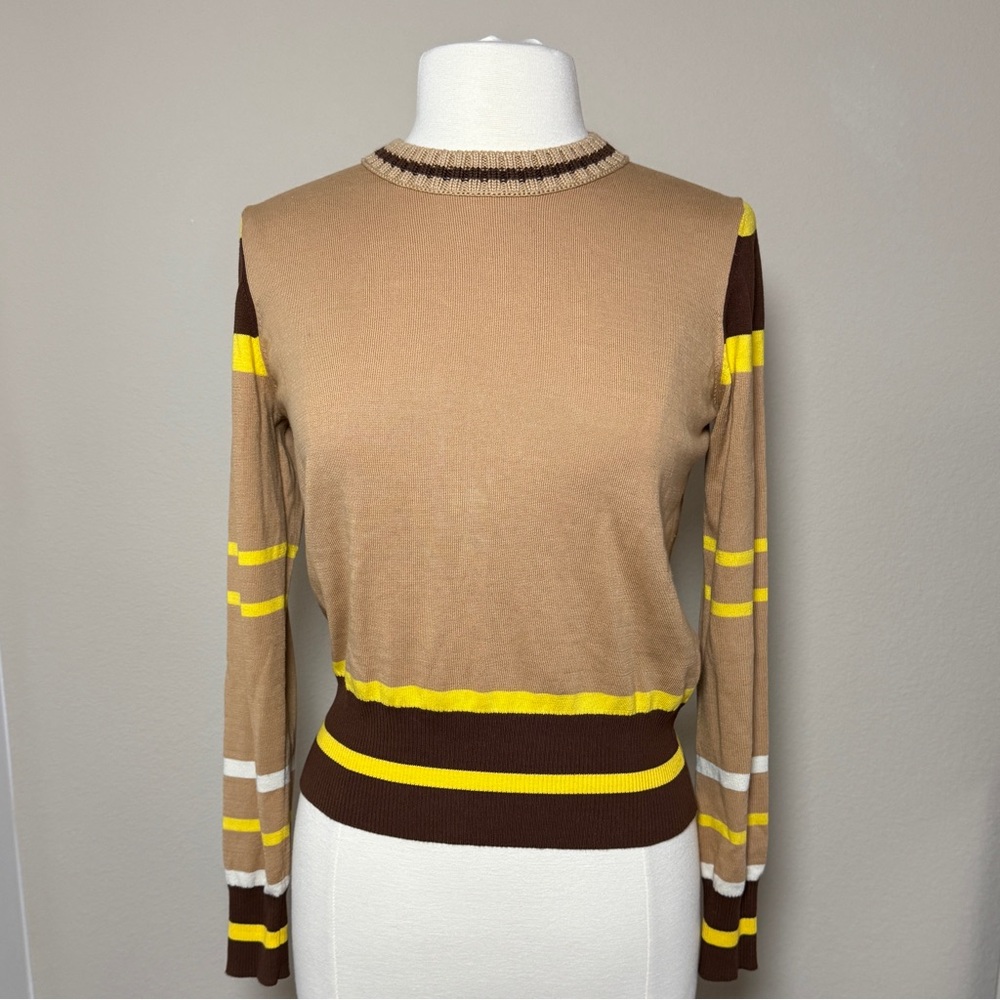 Chinti & Parker Designer Cotton Varsity Stripe Knit Sweater S | Preppy Crewneck